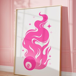 8 Ball Funky Art, Wystrój apartamentu, Wydruk zespołu Lucky Girl, Wystrój sypialni, Wystrój pokoju Y2k, Sztuka wózka barowego