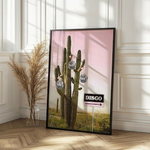 Discocactus print, trendy muurkunst, retro afdrukbare kunst, Deser Art Print, preppy poster, print discobal, funky muurkunst, discobord