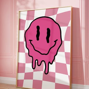 Smiley Gesicht 70er Jahre Funky Poster, Retro Wandkunst, Trendy Einzigartiges Wohnung Dekor, Dopamin Print, Wohnzimmer Poster, Funky Wohndeko