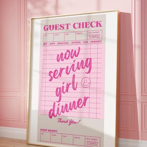Kitchen Guest Check Print, Pink Trendy Wall Art, Apartment Aesthetic, Manifestation Printable Wall Art, Affirmation Poster