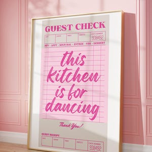 Kitchen Guest Check Print, Pink Trendy Wall Art, Apartment Aesthetic, Manifestation Printable Wall Art, Affirmation Poster