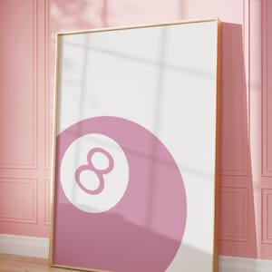 8 Pool Ball Print, Pink Funky Wall Art, Modny plakat do wózka barowego, Czarno-biały estetyczny wydruk do mieszkania, Natychmiastowe pobieranie cyfrowe
