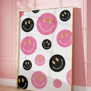 Smiley Face Print, Retro Wall Art, Trendy Dorm Decor, Girly Bedroom Poster, 70s Funky Poster, Cute Printable, Digital Instant Download