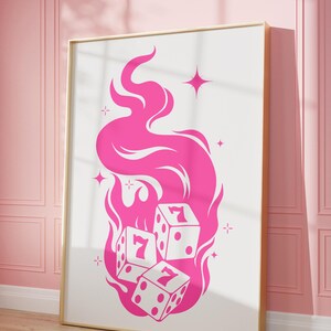 Lucky Dice Funky Art, Wystrój apartamentu, Wydruk zespołu Lucky Girl, Wystrój sypialni, Estetyczny wystrój pokoju Y2k, Sztuka wózka barowego
