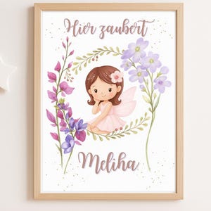 Arte mural de hadas personalizado - Estilo acuarela de colores suaves - Diseño floral - Impresión a pedido en tamaño A4 o A3
