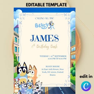 Bluey Birthday Party Invitation Template: Editable Kids Party (Digital Download, 5x7 PDF