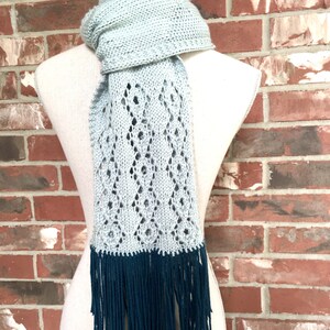 Scarf Knitting Pattern Diamond Lace with Fringe image 4