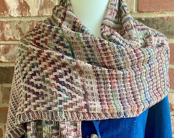 Wrap Knitting Pattern Travel Shawl Trail Mix Scarf Mosaic Knit Colorwork