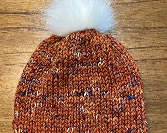 Hand Knit Pompom Beanie