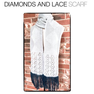 Scarf Knitting Pattern Diamond Lace with Fringe image 2