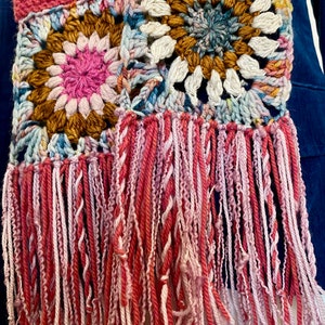 Granny Square Crochet Scarf Sunburst Scrappy Knit Gift for Mom image 3