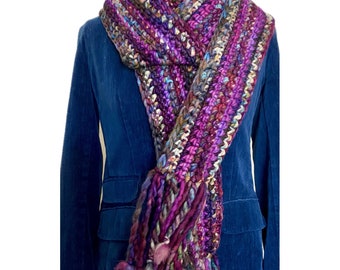 Big Scrappy Scarf with Tassels Multicolor Fun Gift for Mom