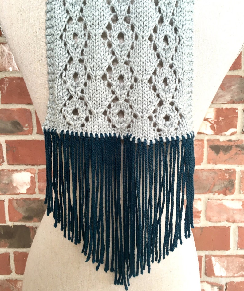 Scarf Knitting Pattern Diamond Lace with Fringe image 5