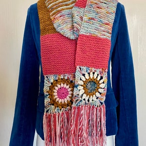 Granny Square Crochet Scarf Sunburst Scrappy Knit Gift for Mom image 1