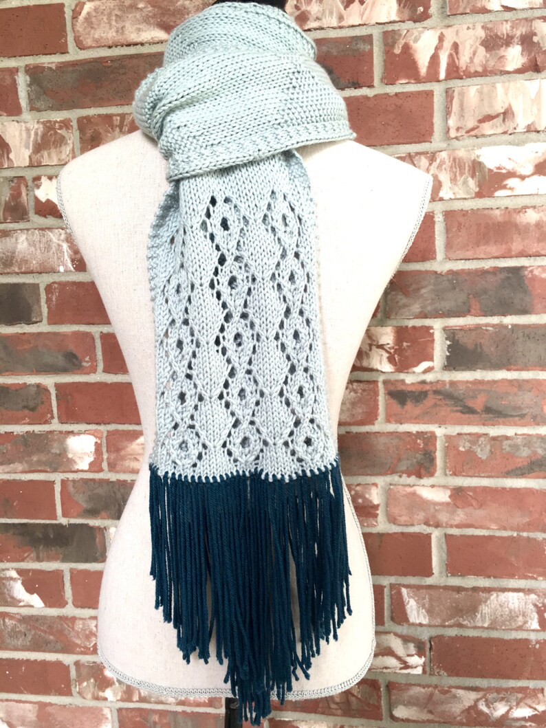 Scarf Knitting Pattern Diamond Lace with Fringe image 4