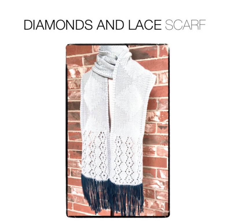 Scarf Knitting Pattern Diamond Lace with Fringe image 2