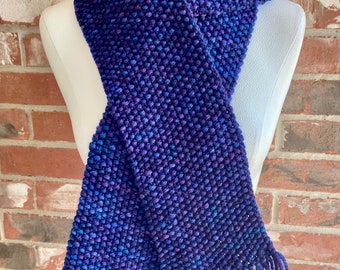 Hand Knit Scarf Unisex Blue Gift for Him or Her