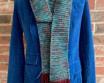 Classic Hand Crochet Skinny Scarf with Tassels