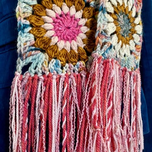 Granny Square Crochet Scarf Sunburst Scrappy Knit Gift for Mom image 4