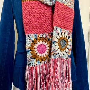 Granny Square Crochet Scarf Sunburst Scrappy Knit Gift for Mom image 5