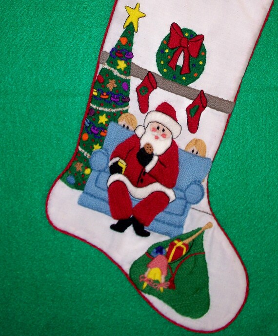 Santa Christmas Stocking Kit Crewel Embroidery Kit for Etsy
