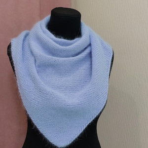 Hand-Knitted Light Blue Angora Kerchief