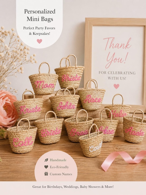 Mini panier en osier personnalisé – Custom Straw Basket – Cadeau enfant ou EVJF