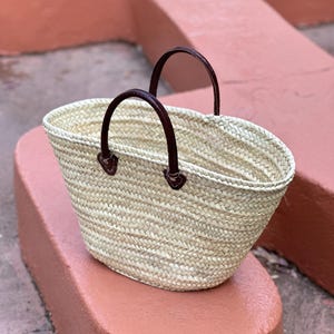 Panier osier artisanal anses cuir – French Market Bag – Straw Tote Bag fait main