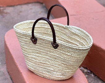 Panier osier artisanal anses cuir – French Market Bag – Straw Tote Bag fait main