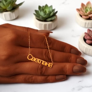 Personalized 14K Gold Plated Cyrillic Name Necklace, Custom Cyrillic Name Necklace, Cyrillic Font Jewelry, Cyrillic Pendant Necklace For Her