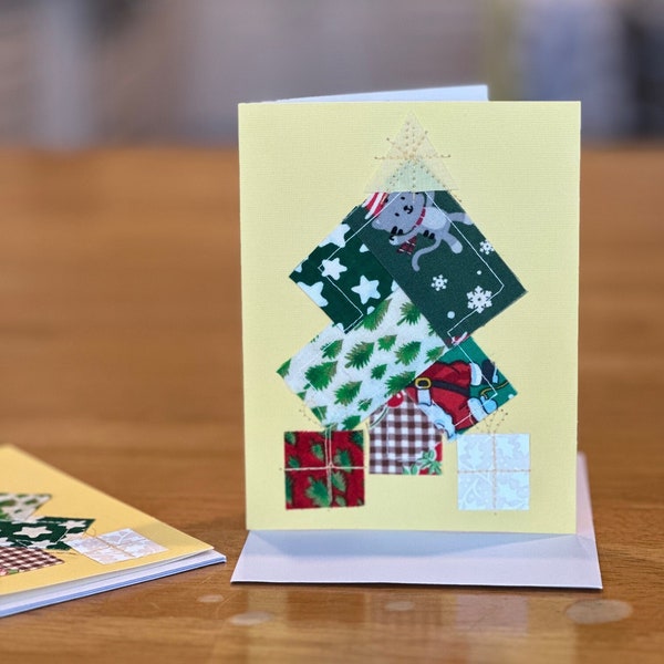 Scrappy Christmas Card / Merry Christmas / Happy Holidays / Feliz Navidad / Christmas Card / Blank Card / Quilted Card / Cotton Fabric Sewn