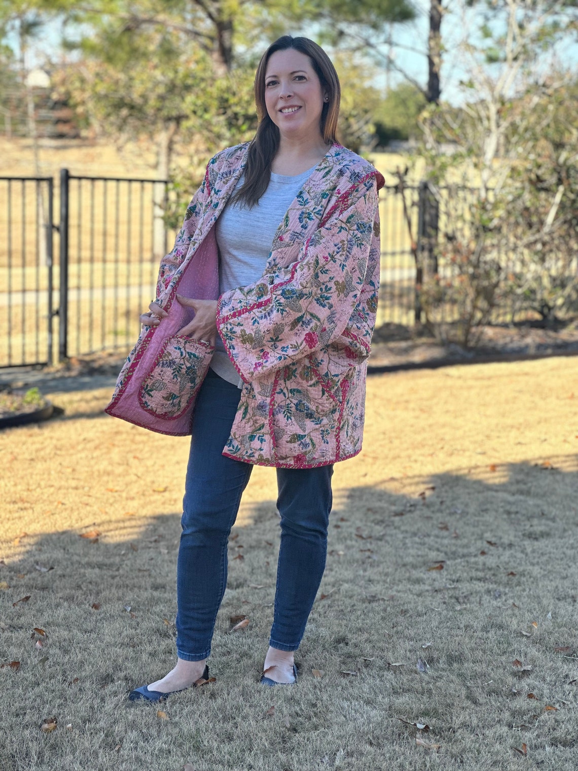 quilted tie coat
