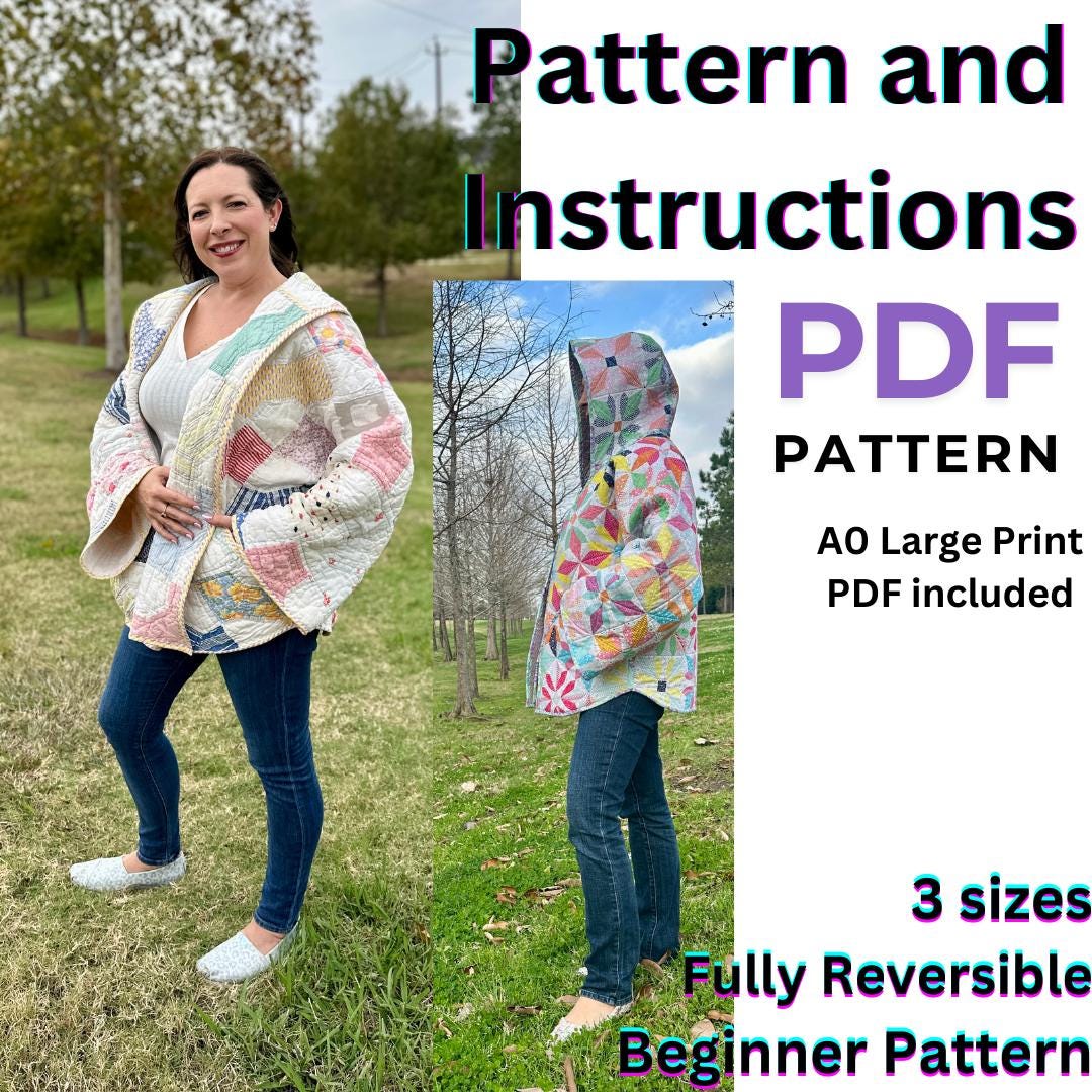Reversible Quilted Coat Digital PDF Pattern: Collar or Hood (8.5
