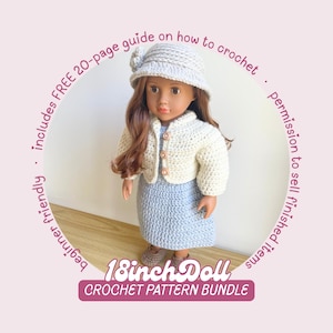 18 Inch Doll Clothes Collection PDF Crochet Pattern Dress Cardigan Hat Shoes