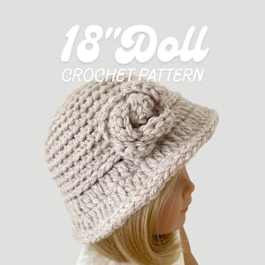 Patrón de ganchillo en PDF para sombrero cloche de muñeca de 18 pulgadas.