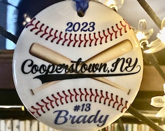 Travel Baseball Cooperstown Ornament , Commemorative Cooperstown Baseball Ornament, Baseball Player Gift