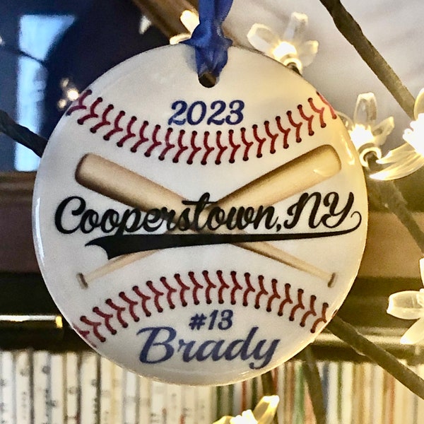 Travel Baseball Cooperstown Ornament , Commemorative Cooperstown Baseball Ornament, Baseball Player Gift