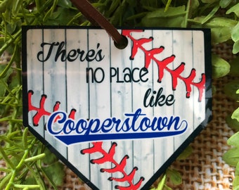 There’s no place like Cooperstown ornament, baseball home plate ornament, baseball lovers gift, baseball mom gift, travel to cooperstown gif