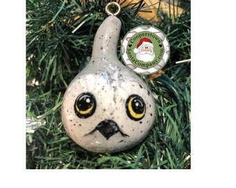 Owl Gourd Ornament, owl lover gift, gourd christmas ornament, christmas owl, Tennessee spinner owl gourd