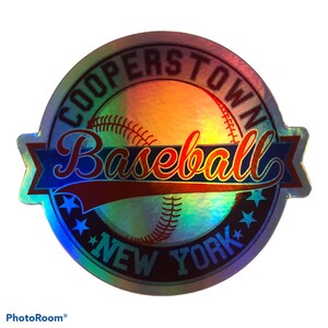 Holographic Cooperstown Baseball  Sticker, Baseball mom gift, laptop baseball decoration, baseball decor sticker