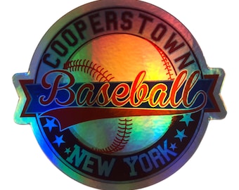 Holographic Cooperstown Baseball  Sticker, Baseball mom gift, laptop baseball decoration, baseball decor sticker