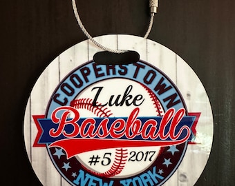 Baseball player gift, baseball bag tag, travel baseball bag tag, personalized bag tag, Cooperstown bag tag