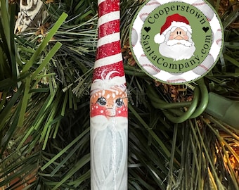 Hand Painted Baseball Bat Santa Ornament