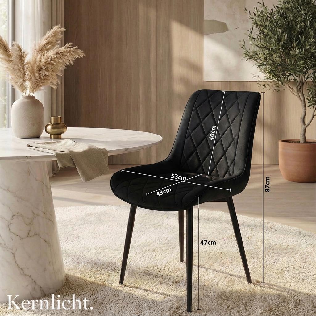 ブラックベルベットのダイニングチェア6脚セット｜金属製の脚｜即日