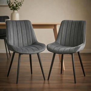 Set di 2 sedie da pranzo in velluto, grigio con gambe in metallo nero | Pronte per la spedizione | Sedie imbottite | Comode | Alta qualità | Nuove
