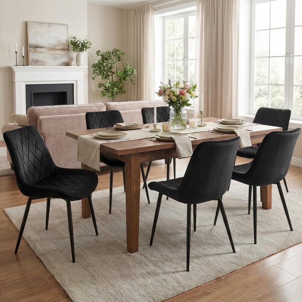 ブラックベルベットのダイニングチェア6脚セット｜金属製の脚｜即日