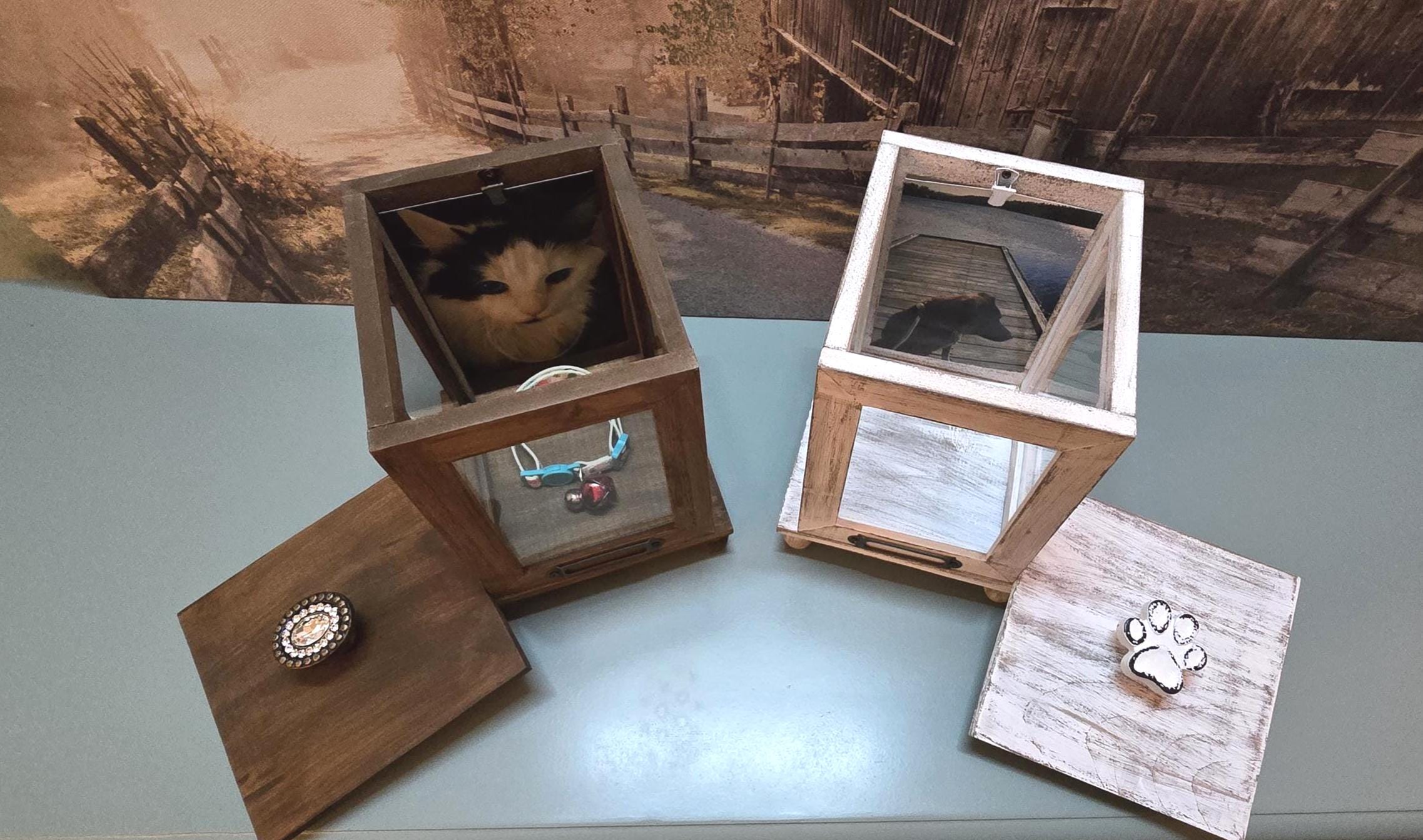 Rustic photo display box, wedding table display box, pet photo memorial display, farmhouse home decor, wedding photo display box - Thumbnail 5