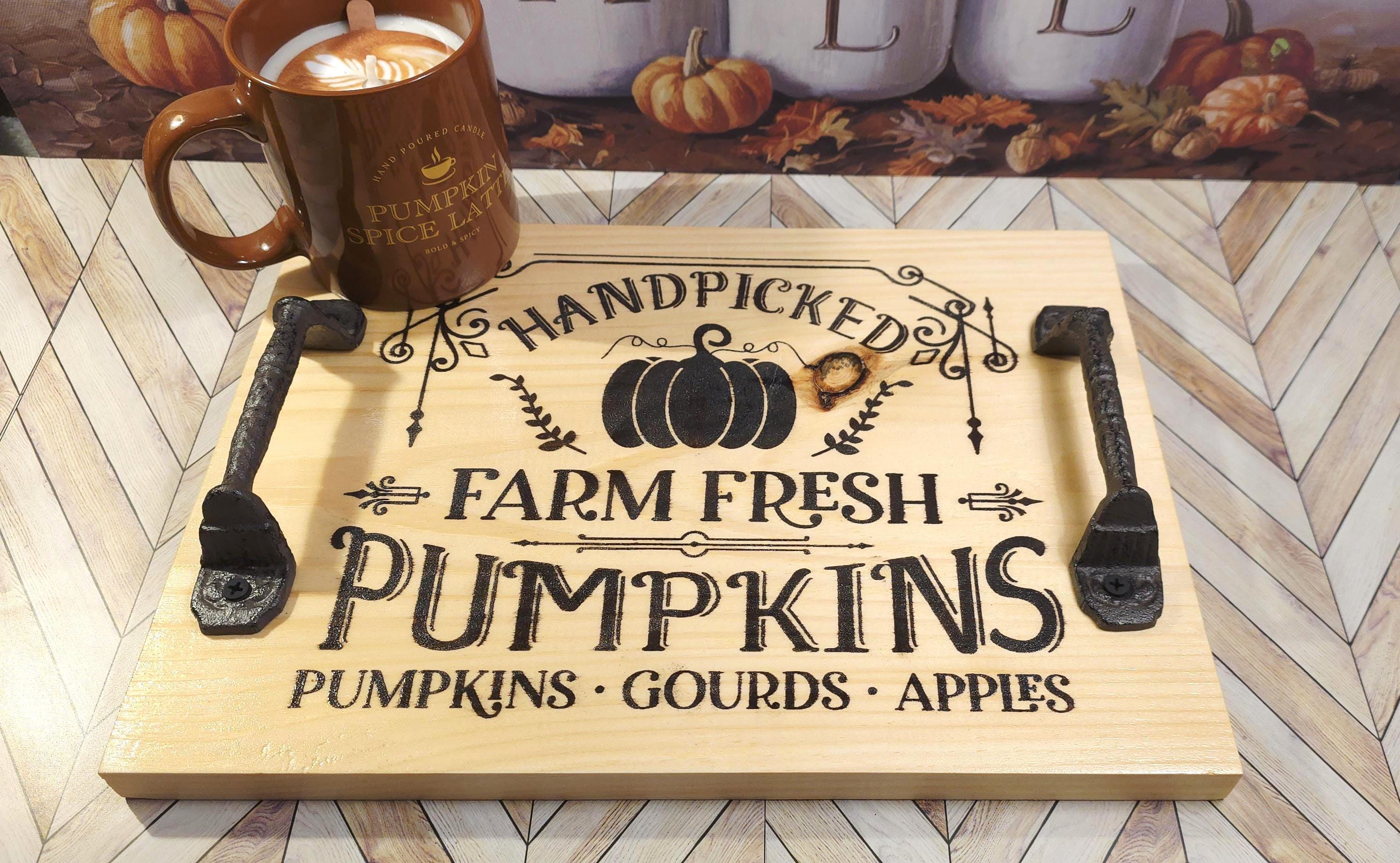 Fall Serving Trays or Signs, Painted or Wood Burned Serving Tray or Sign, Rustic Autumn Wall decor, Wood Tray with Handles - Thumbnail 4