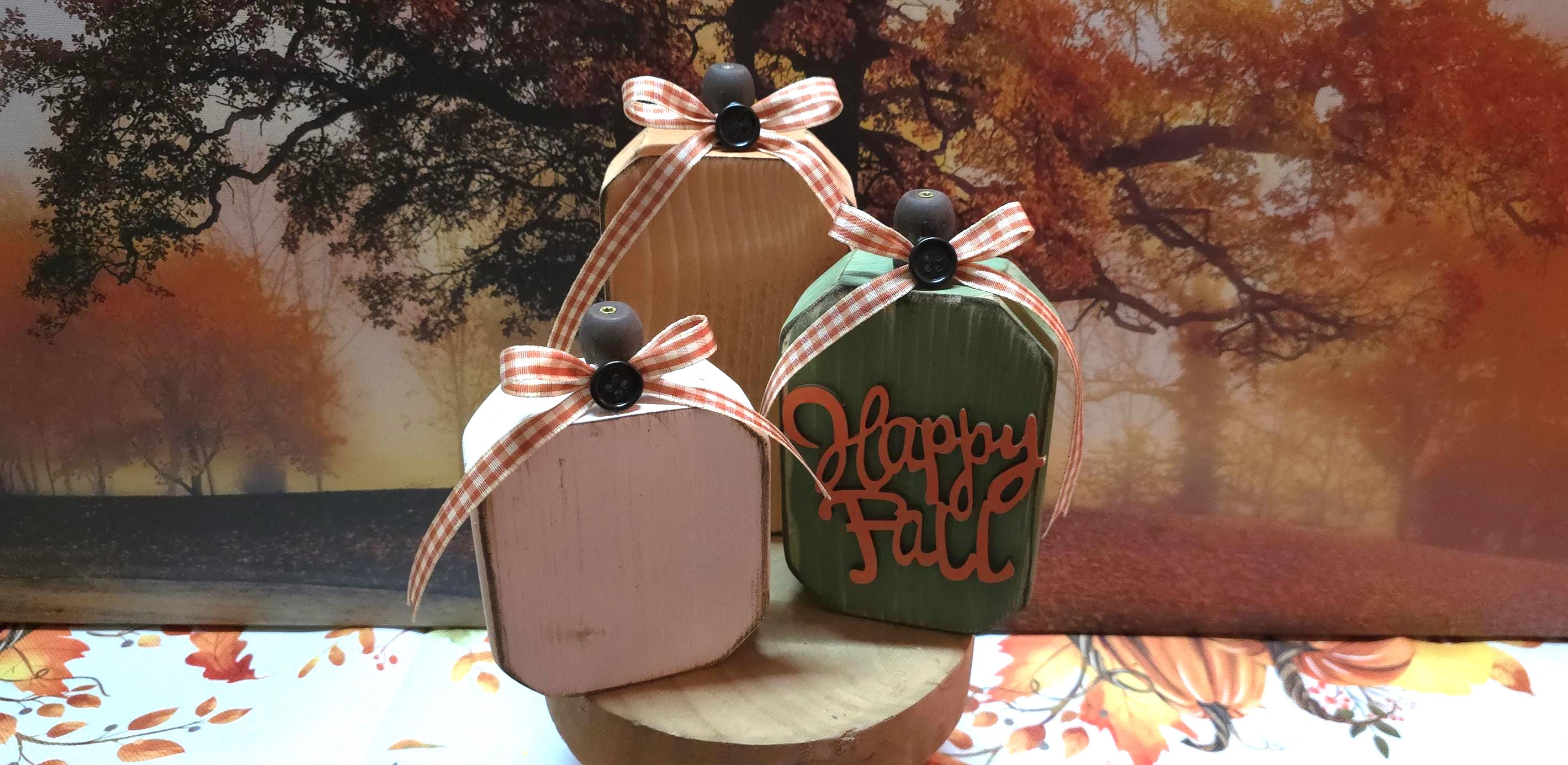 Wood pumpkins, fall decor, table decor, thanksgiving decor, wood shelf sitter, Handmade rustic wooden pumpkin set, wood pumpkins - Thumbnail 7