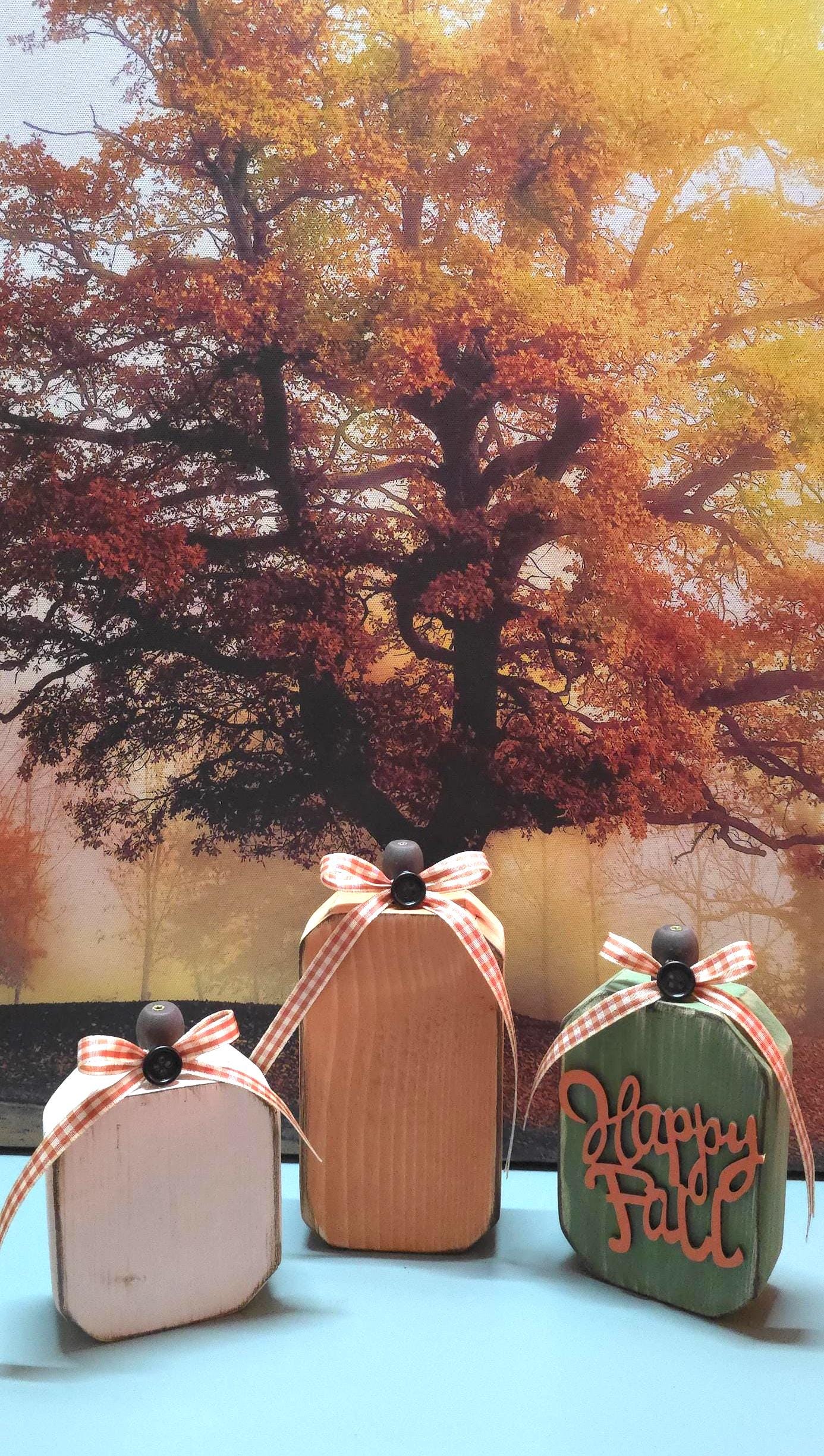 Wood pumpkins, fall decor, table decor, thanksgiving decor, wood shelf sitter, Handmade rustic wooden pumpkin set, wood pumpkins - Thumbnail 3